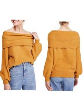 Free People Echo Beach mustard knit sweater Cowl neck honeycrisp heater Small